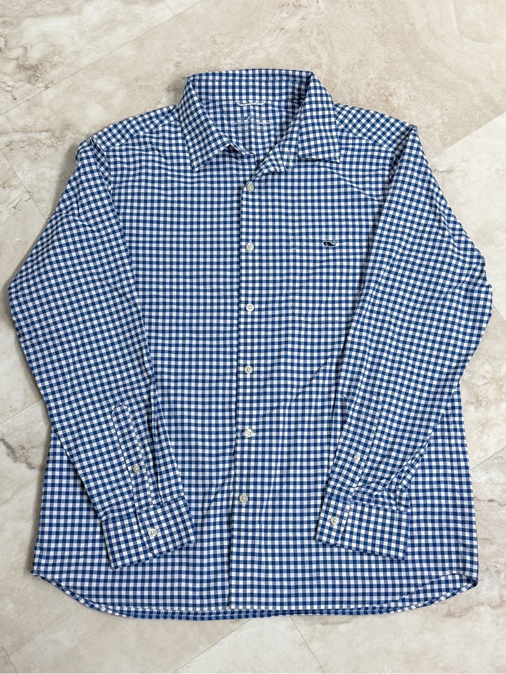 Vineyard Vines OTG Performance Gingham Button Down Shirt Men L Navy Blue Preppy - Picture 2 of 6